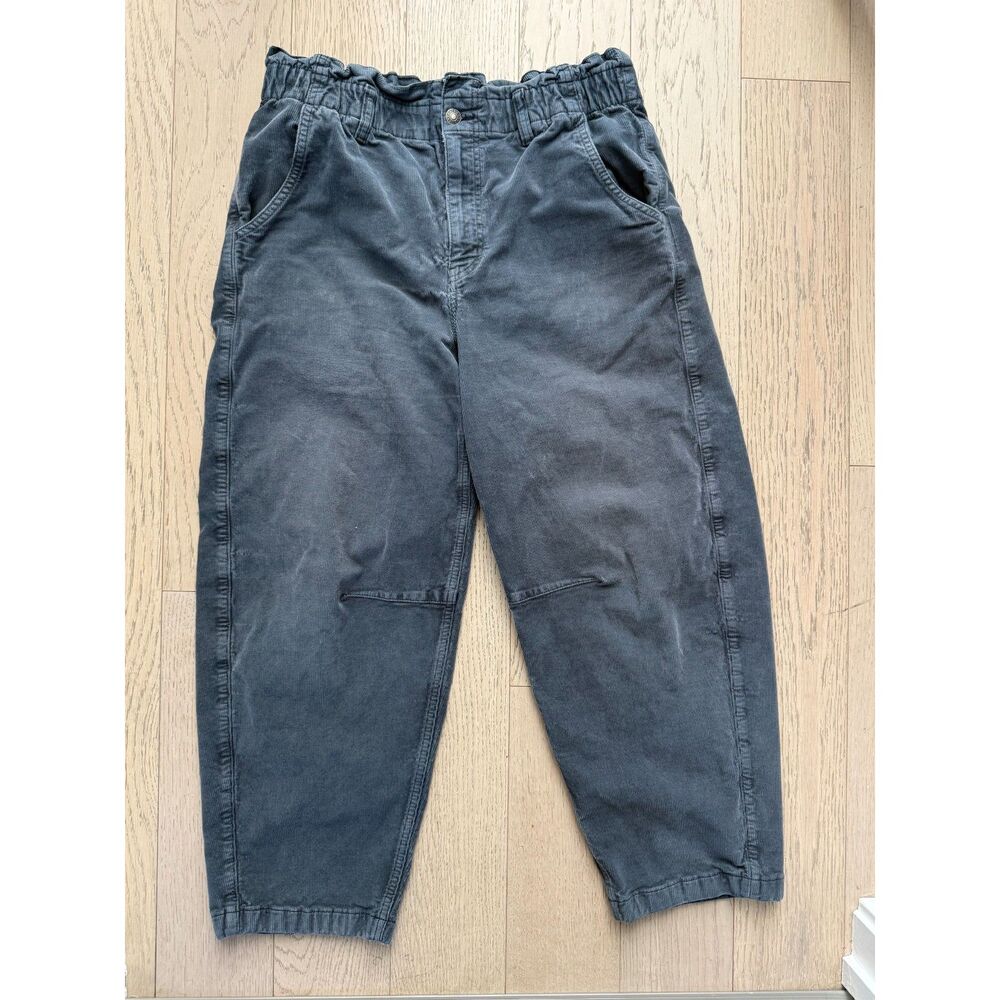 American Eagle Super High-Waisted Corduroy Paperbag Barrel Pants Charcoal Gray